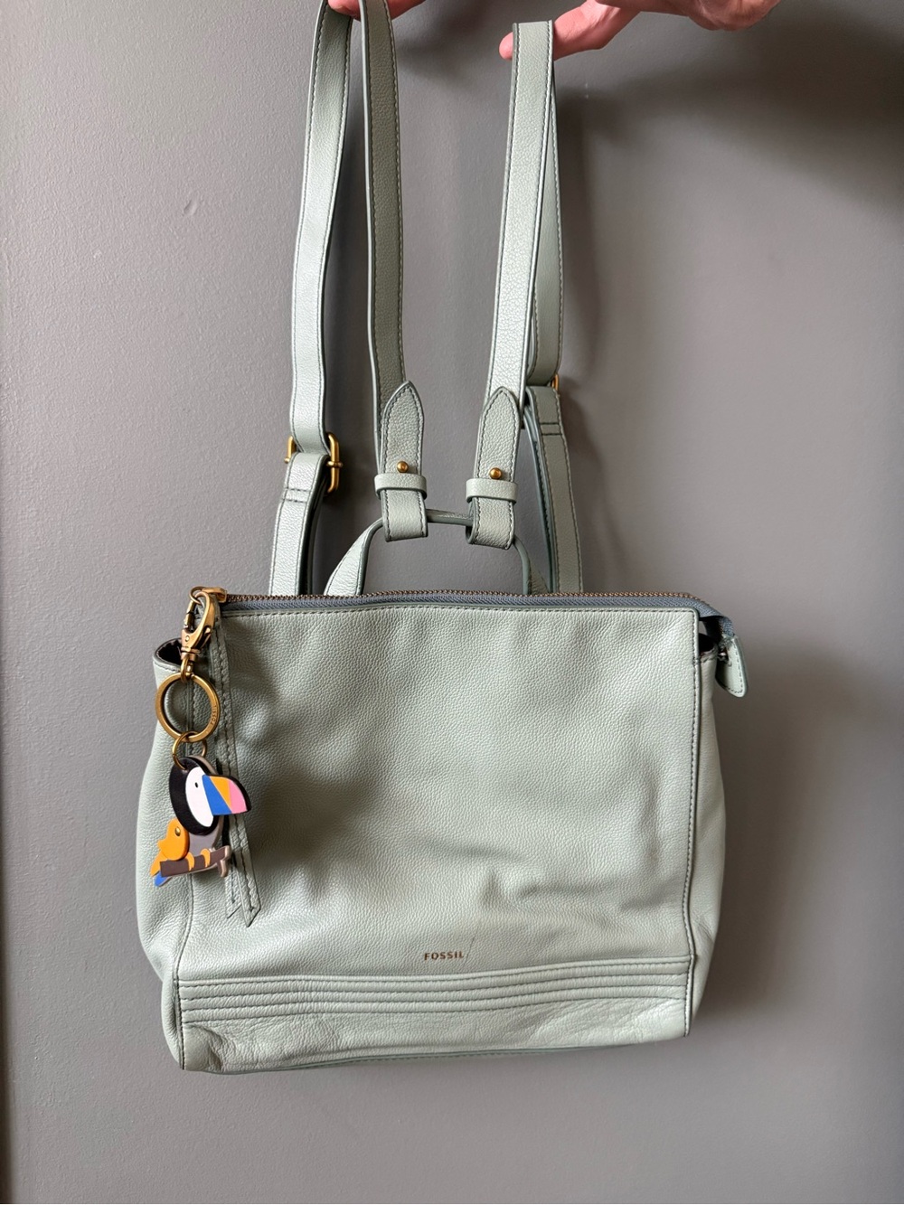 Fossil Light Sage Convertible Shoulder Bag with Gold Hardware